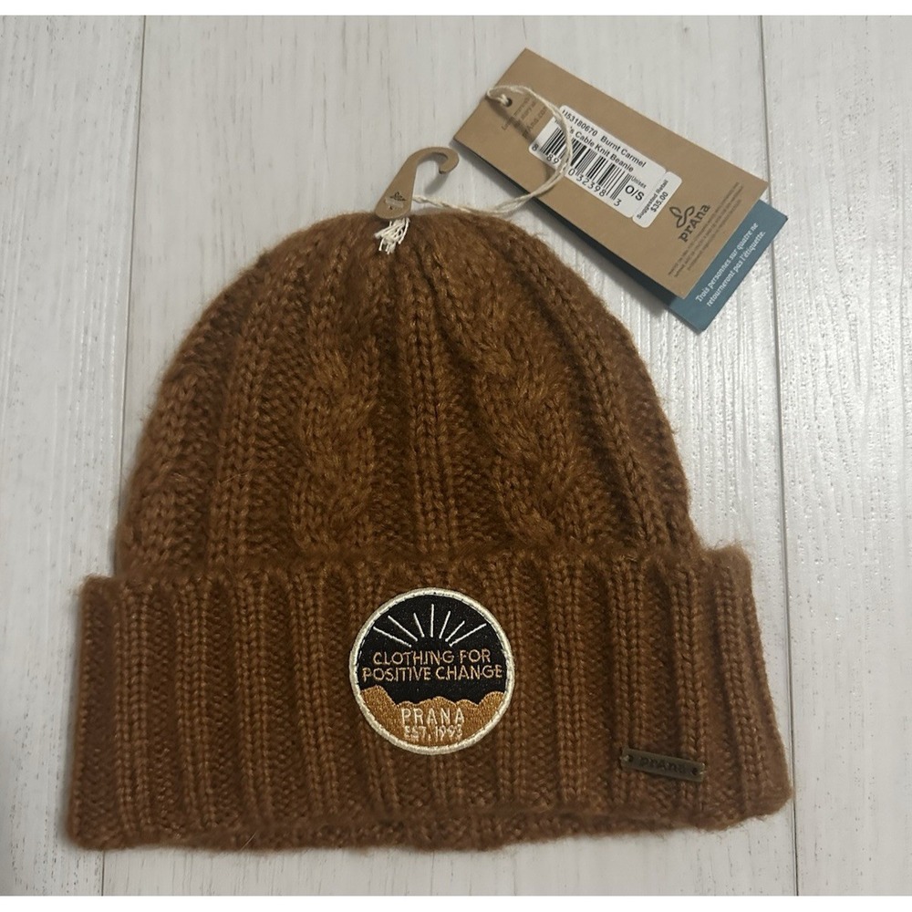 NWT PRANA Men's Cable Knit Beanie - One Size‎ - Burnt Camel Color $35